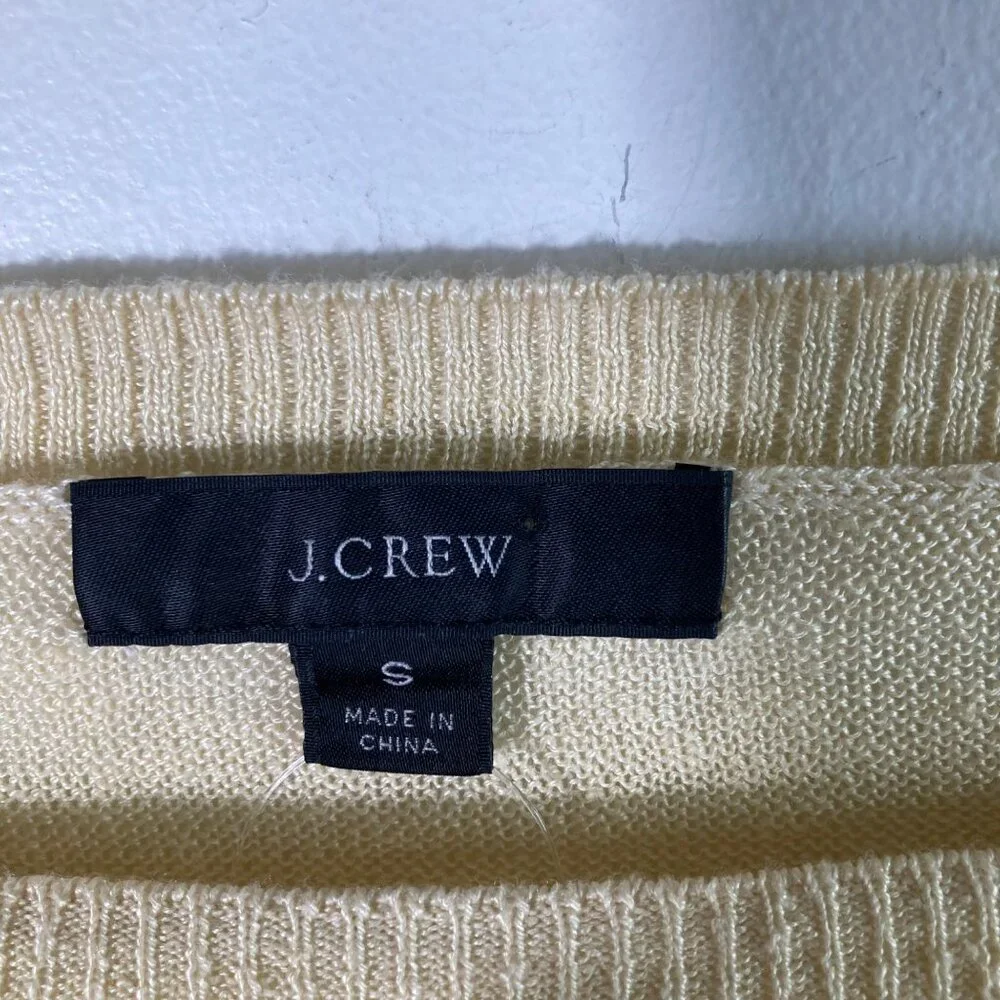 Womens‎ J Crew Linen Sweater Round Neck Pale Yellow S Oversized NWT